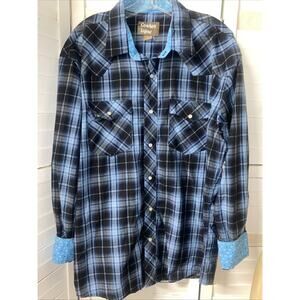 Cowboy Legend Men Large Pearl Snap Shirt Plaid Western Long Sleeve Flip Cuff XXL